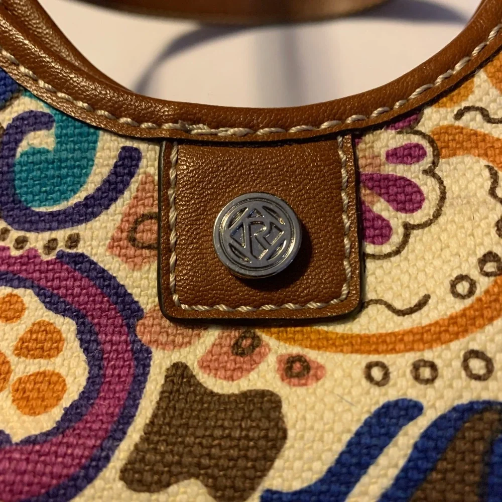 Abstract Paisley Relic coated canvas shoulder bag, vegan leather trim, Looks new